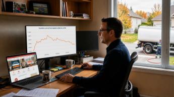 client qui suit le cours du fioul sur son ordinateur
