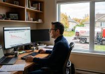 client qui suit le cours du fioul sur son ordinateur