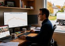 client qui suit le cours du fioul sur son ordinateur