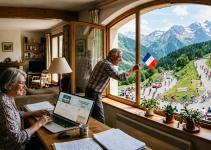 couple commandant du fioul dans sa maison et encourageant des cyclistes
