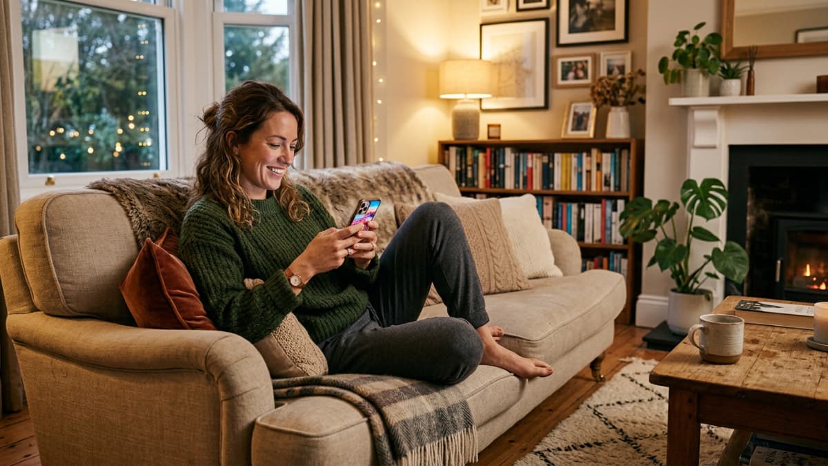 dame dans son canapé sur son téléphone