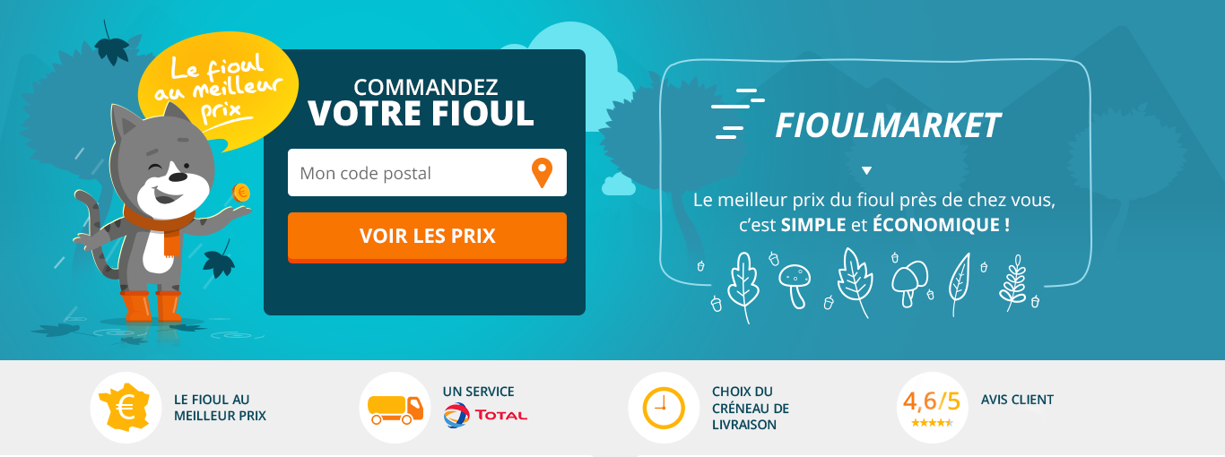Capture d'écran de la page d'accueil de fioulmarket.fr