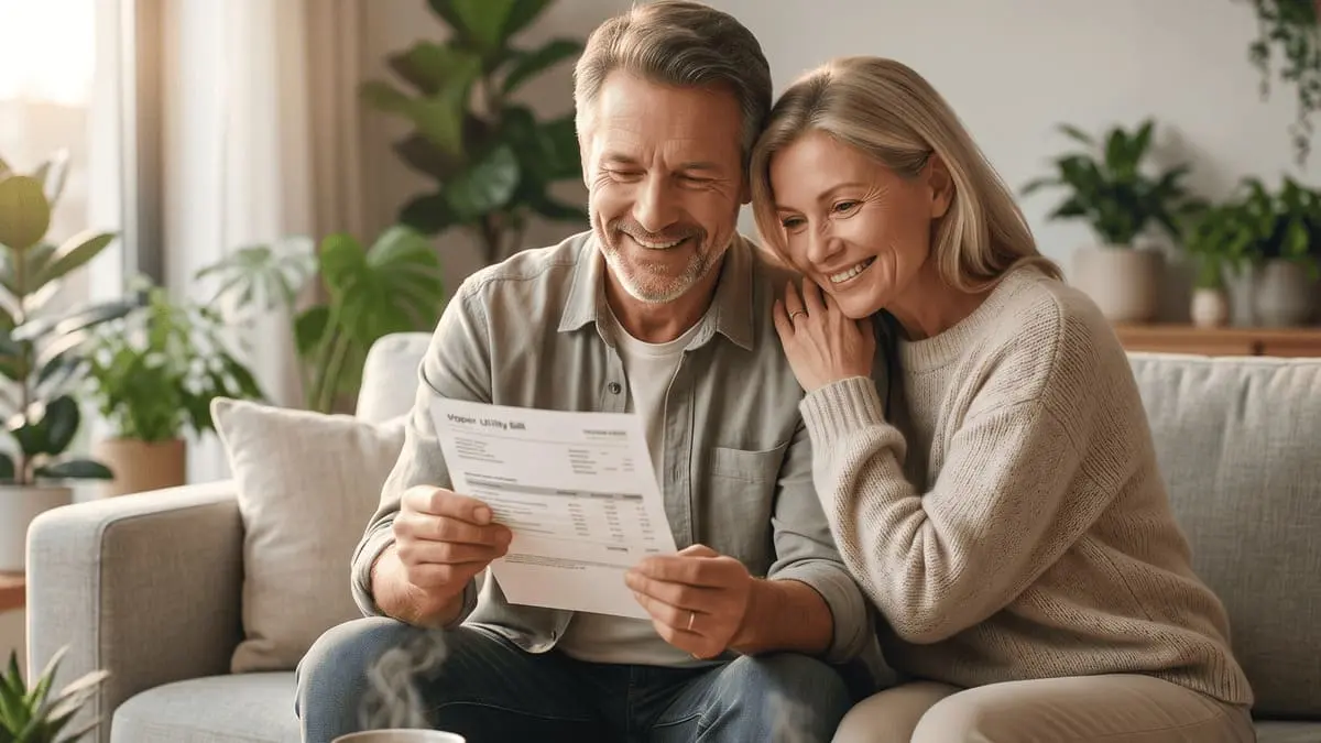 Couple qui regarde les économies réalisées avec une chaudière à cogénération